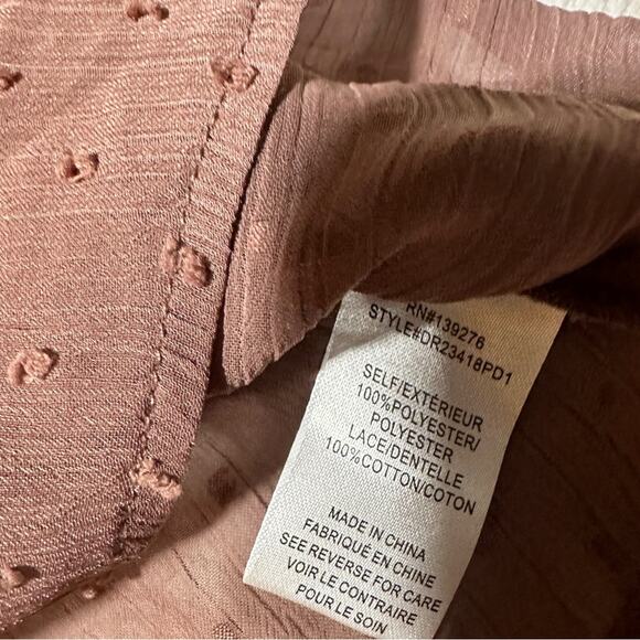 DR2 by Daniel Rainn Size L Brown Tassel Clip Dot Blouse Peasant Top Boho Neutral - Picture 10 of 12